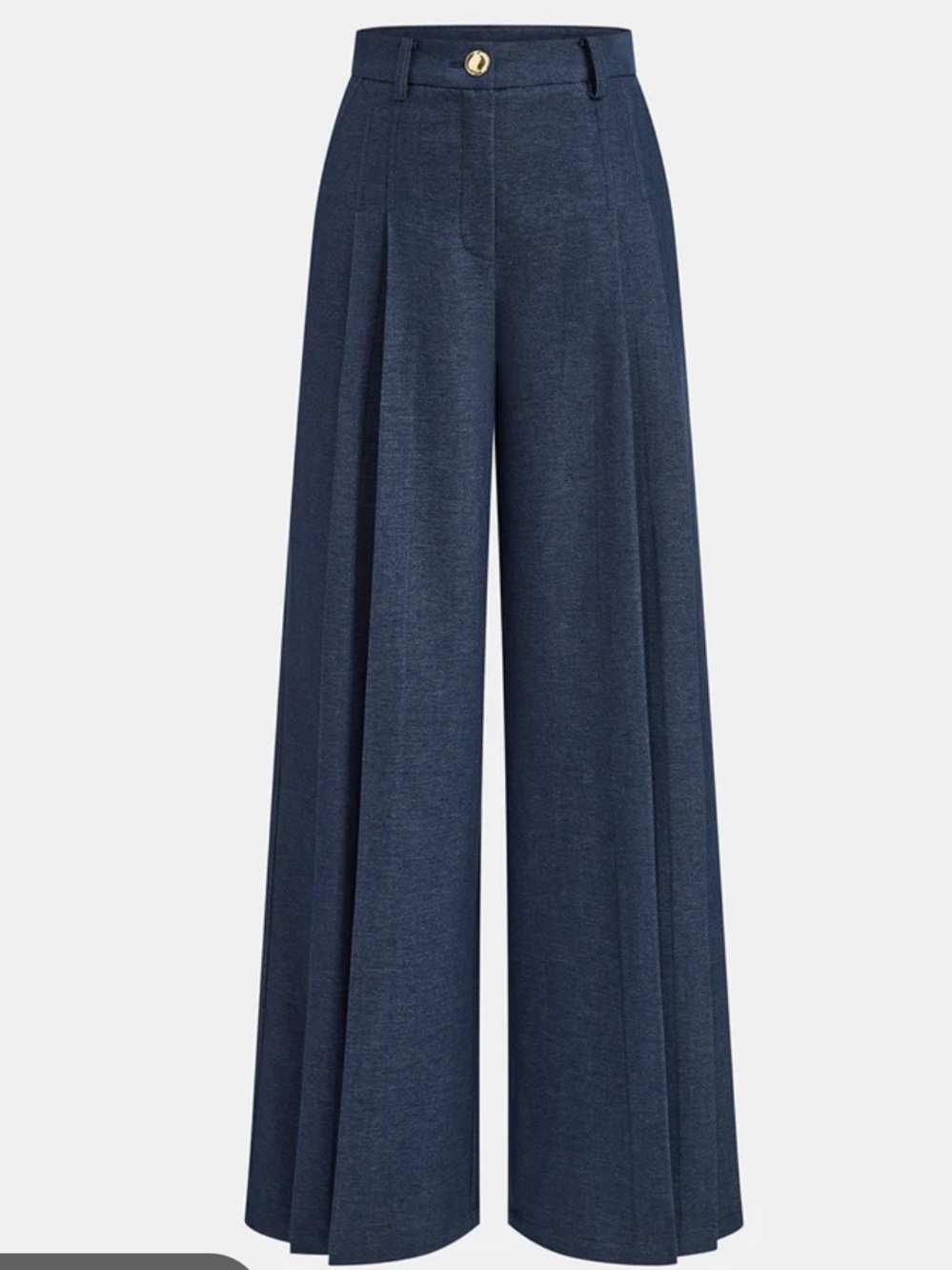 Commense Pleated Mid-Waist Wide-Leg Pants in Navy Blue